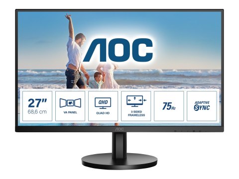 AOC | Monitor | Q27B3MA | 27 " | VA | QHD | 16:9 | 75 Hz | 4 ms | 2560 x 1440 | 250 cd/m² | Porty HDMI w ilości 1 | Czarny | Gwa AOC | Monitor | Q27B3MA | 27 " | VA | QHD | 16:9 | 75 Hz | 4 ms | 2560 x 1440 | 250 cd/m² | Porty HDMI w ilości 1 | Czarny | Gwa