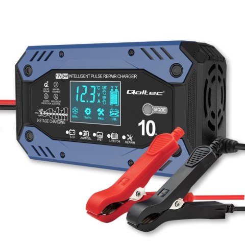 Ładowarka inteligentna Qoltec do akumulatora STD AGM GEL LiFePO4 | Prostownik z funkcją naprawy | 12-24V | 10A | LCD | 9-stopnio Ładowarka inteligentna Qoltec do akumulatora STD AGM GEL LiFePO4 | Prostownik z funkcją naprawy | 12-24V | 10A | LCD | 9-stopnio