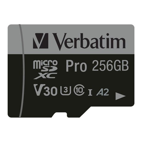 Karta pamięci Micro SDXC Verbatim Pro U3 256GB (100/90 MB/s) Class 10 U3 V30 + adapter Karta pamięci Micro SDXC Verbatim Pro U3 256GB (100/90 MB/s) Class 10 U3 V30 + adapter