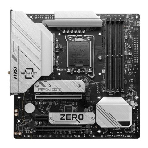 Płyta MSI B760M PROJECT ZERO /B760/DDR5/SATA3/M.2/USB3.2/WiFi/BT/PCIe5.0/s.1700/mATX Płyta MSI B760M PROJECT ZERO /B760/DDR5/SATA3/M.2/USB3.2/WiFi/BT/PCIe5.0/s.1700/mATX