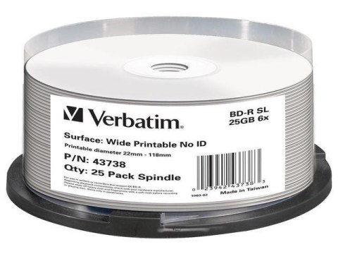 Płyty BD-R Verbatim 25GB X6 DL+ printable NO ID (Cake 25) Płyty BD-R Verbatim 25GB X6 DL+ printable NO ID (Cake 25)
