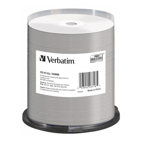 Płyty CD-R VERBATIM 52x Cake 100 szt AZO Thermal Nadruk Płyty CD-R VERBATIM 52x Cake 100 szt AZO Thermal Nadruk