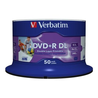Płyty DVD+R DL Verbatim 8.5GB 8x Wide Inkjet Printable (Spindle 50)