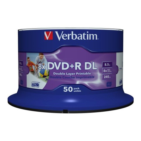 Płyty DVD+R DL Verbatim 8.5GB 8x Wide Inkjet Printable (Spindle 50) Płyty DVD+R DL Verbatim 8.5GB 8x Wide Inkjet Printable (Spindle 50)