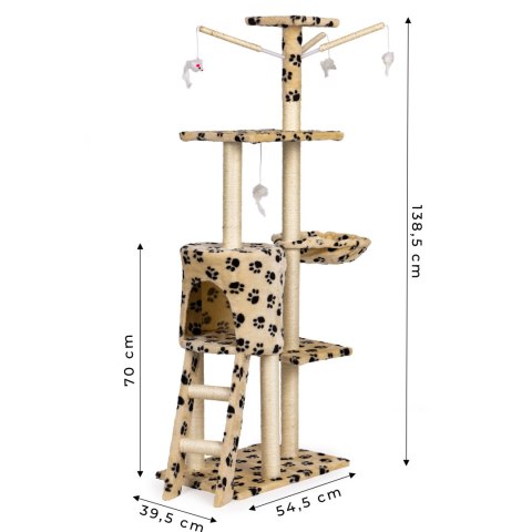 Drapak dla kota domek drzewo legowisko 138 cm XL odciski łapek Petsi Drapak dla kota domek drzewo legowisko 138 cm XL odciski łapek Petsi