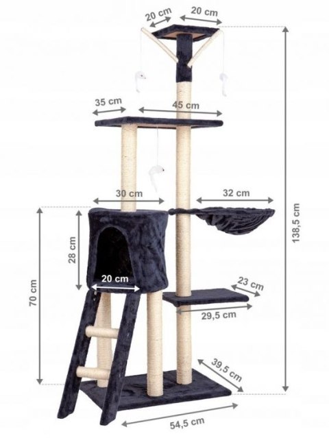 Drapak dla kota domek drzewo legowisko 138 cm XL szary Petsi Drapak dla kota domek drzewo legowisko 138 cm XL szary Petsi