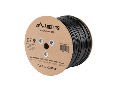 Kabel UTP Lanberg kat. 5e 305m drut Outdoor CU czarny Kabel UTP Lanberg kat. 5e 305m drut Outdoor CU czarny