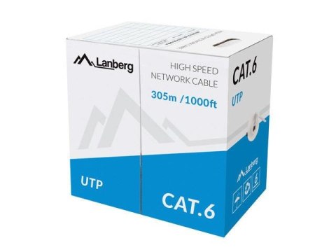 Kabel UTP Lanberg kat. 6 305m drut CU szary Kabel UTP Lanberg kat. 6 305m drut CU szary