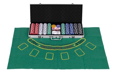Zestaw do pokera blackjacka 500 żetonów 2 talie kart kości mata do gry zamykana walizka Zestaw do pokera blackjacka 500 żetonów 2 talie kart kości mata do gry zamykana walizka