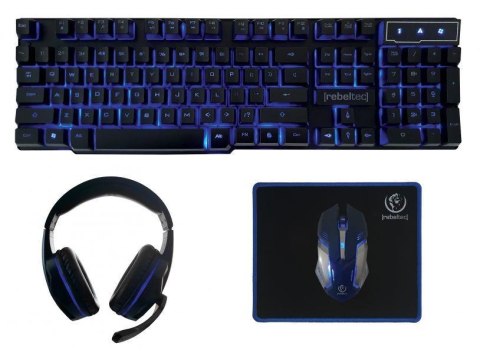 Zestaw przewodowy klawiatura + mysz + pad + słuchawki Rebeltec SHERMAN Gaming USB czarny podświetlany Zestaw przewodowy klawiatura + mysz + pad + słuchawki Rebeltec SHERMAN Gaming USB czarny podświetlany