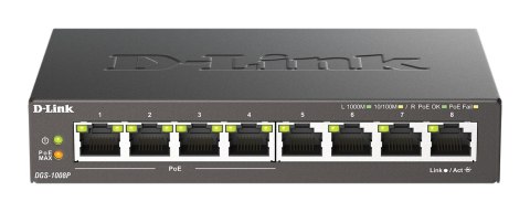 D-Link | 8-portowy przełącznik Gigabit PoE (4xPoE) | DGS-1008P | Niezarządzany | Desktop | Typ zasilania Zewnętrzny
