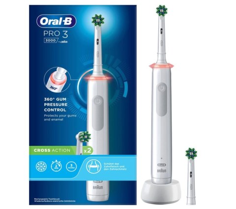 Elektryczna szczoteczka do zębów Oral-B Pro 3 3000 Cross Action | Akumulatorowa | Dla dorosłych | Liczba główek szczoteczki w ze Elektryczna szczoteczka do zębów Oral-B Pro 3 3000 Cross Action | Akumulatorowa | Dla dorosłych | Liczba główek szczoteczki w ze