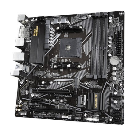 Gigabyte | B550M DS3H 1.0 | Rodzina procesorów AMD | Gniazdo procesora AM4 | DDR4 DIMM | Gniazda pamięci 4 | Liczba złączy SATA 