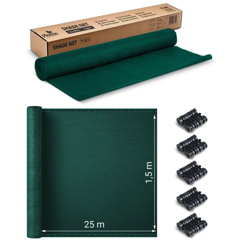 Siatka cieniująca 1,5x25m 110 g/m2 + 50 zacisków zielona Siatka cieniująca 1,5x25m 110 g/m2 + 50 zacisków zielona