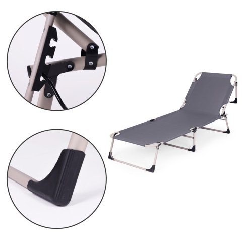 Leżak ogrodowy wędkarski składany z materacem i poduszką szary MultiGarden