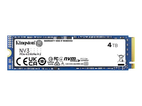 Kingston SSD | NV3 | 4000 GB | Format dysku SSD M.2 2280 | Interfejs dysku półprzewodnikowego PCIe 4.0 x4 NVMe | Prędkość odczyt