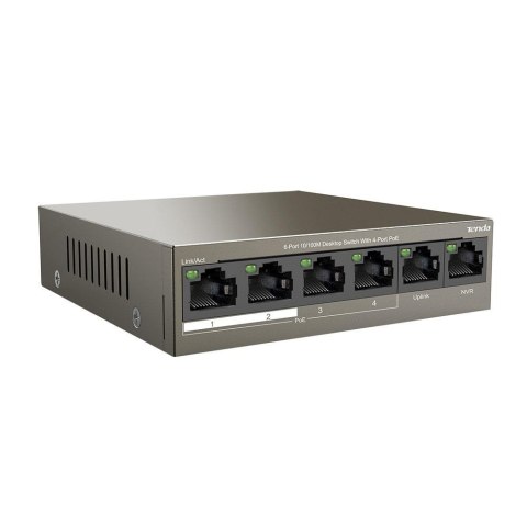Switch niezarządzalny Tenda TEF1106P 4-port Ethernet Switch 10/100 Mb/s PoE 63W Switch niezarządzalny Tenda TEF1106P 4-port Ethernet Switch 10/100 Mb/s PoE 63W