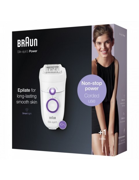 Braun | Epilator | SE5505P Silk-epil | Operating time (max) min | Bulb lifetime (flashes) | Number of power levels | White