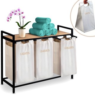 Kosz na pranie bieliznę trzykomorowy na stelażu 120 l Massido