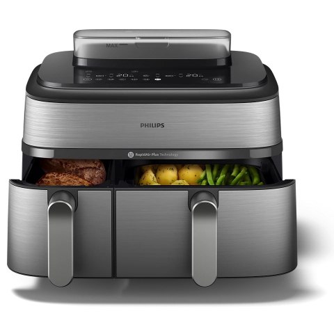 Philips NA555/09 Airfryer z podwójnym koszem i funkcją pary, seria 5000, 9 l, stal nierdzewna/czarny Philips NA555/09 Airfryer z podwójnym koszem i funkcją pary, seria 5000, 9 l, stal nierdzewna/czarny