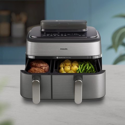 Philips NA555/09 Airfryer z podwójnym koszem i funkcją pary, seria 5000, 9 l, stal nierdzewna/czarny Philips NA555/09 Airfryer z podwójnym koszem i funkcją pary, seria 5000, 9 l, stal nierdzewna/czarny