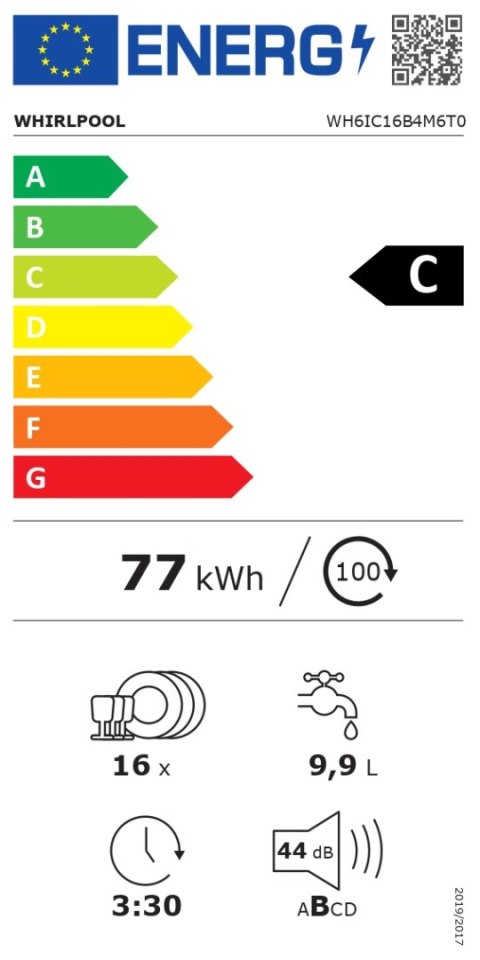 Whirlpool WH6IC16B4M6T0 | Do zabudowy | Szerokość 60 cm | Liczba nakryć 16 | Liczba programów 10 | Klasa efektywności energetycz