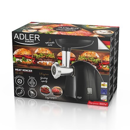 Adler | Maszynka do mielenia mięsa | AD 4811 | Czarny | 600 W | Liczba prędkości 1 | Wydajność (kg/min) 1,8 | 3 wymienne sitka: 