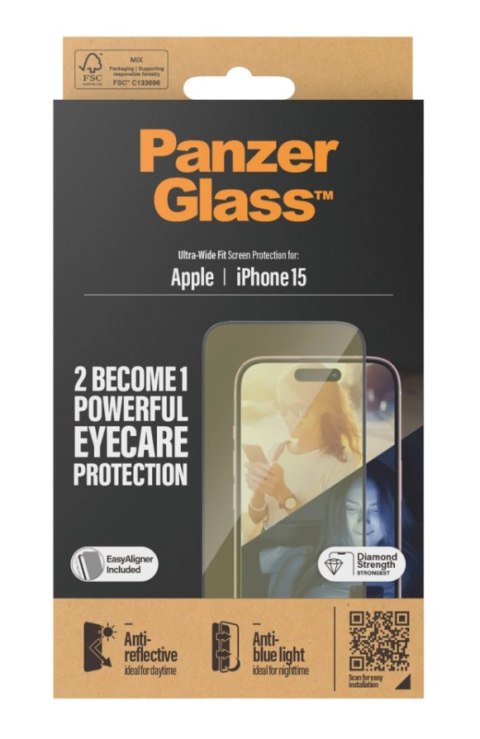 PanzerGlass | Ochraniacz ekranu - szkło | Apple iPhone 15 | Szkło | Czarny | Przezroczysty PanzerGlass | Ochraniacz ekranu - szkło | Apple iPhone 15 | Szkło | Czarny | Przezroczysty