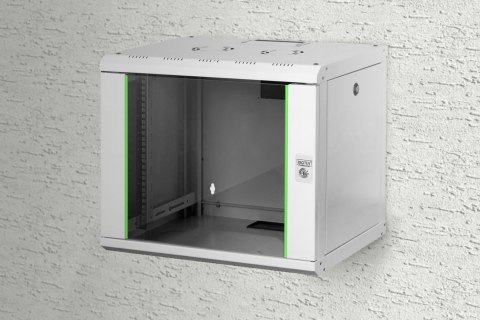 Szafa ścienna Digitus DN-19 09-U, szara, Klasa ochrony IP: IP20; Drzwi frontowe: Drzwi szklane, pojedyncze otwierane; Typ szafy: