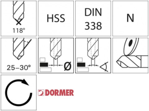 Wiertlo krete HSS DIN338N12,4mm 118G typ N 4xD A00212.4 TiN Tip Dormer Wiertlo krete HSS DIN338N12,4mm 118G typ N 4xD A00212.4 TiN Tip Dormer
