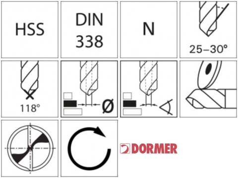 Wiertlo krete HSS DIN338N6,2mm 118G typ N 4xD A5106.2 TiN Dormer Wiertlo krete HSS DIN338N6,2mm 118G typ N 4xD A5106.2 TiN Dormer