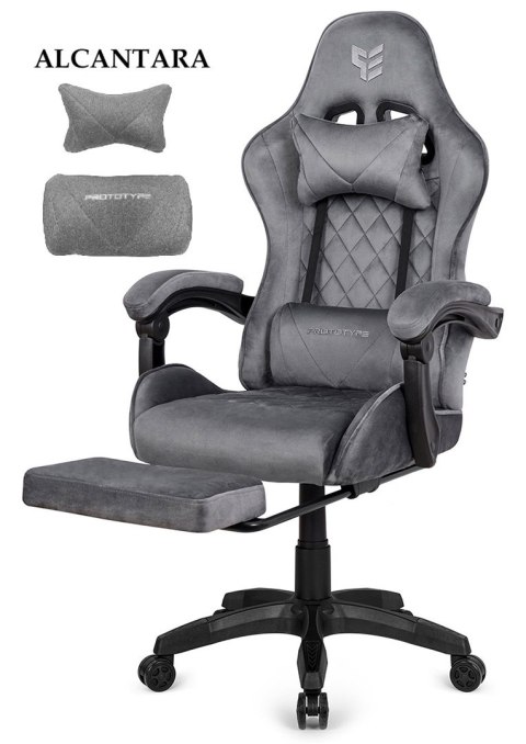 Fotel obrotowy gamingowy XL POKER PRO GREY ALCANTARA OUTLET