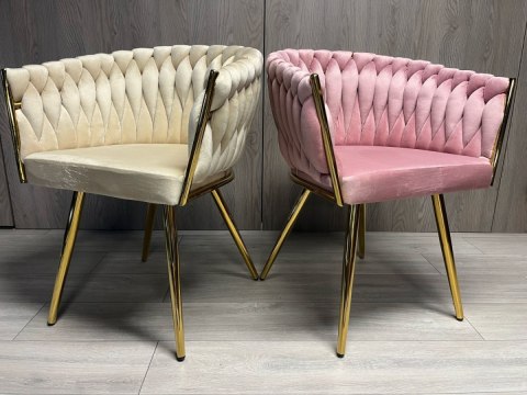 Krzesło plecione Lugano fotel TRECCIA CREAM VELVET GOLD
