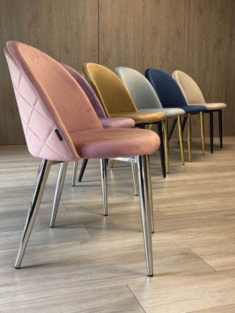 Krzesło tapicerowane GLORIA PINK VELVET SILVER