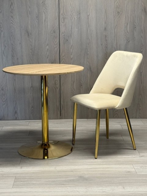 Stół okrągły VICTORY LIGHT WOOD 70 cm GOLD