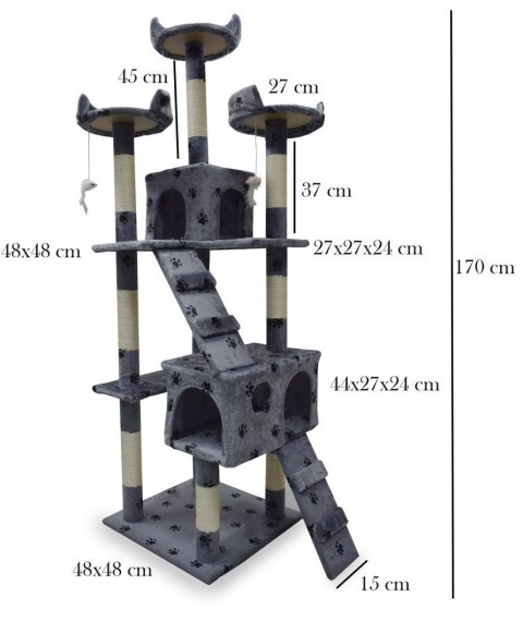 DRAPAK DLA KOTA DUŻY 170cm WYSOKI LEGOWISKO DOMEK SŁUPEK DRZEWKO SZARY DRAPAK DLA KOTA DUŻY 170cm WYSOKI LEGOWISKO DOMEK SŁUPEK DRZEWKO SZARY