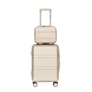 Walizka kabinowa champagne + kuferek ABS zestaw podróżny lekki 56cm