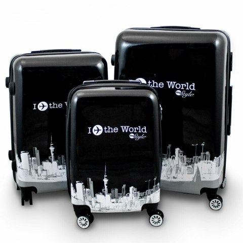 Walizki zestaw czarno biale Fly the World Walizki zestaw czarno biale Fly the World