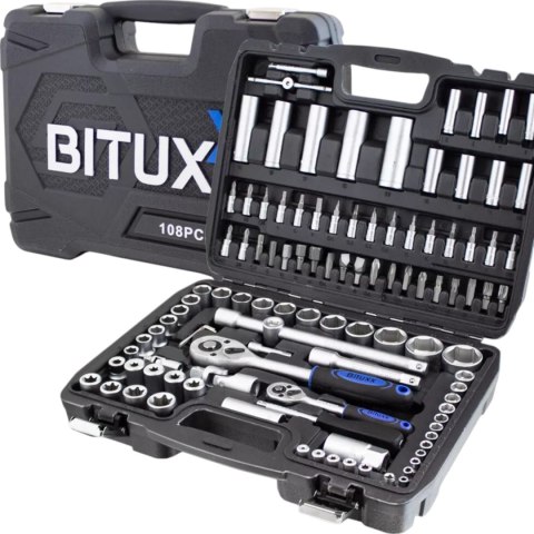Zestaw kluczy nasadowych 108 el crv bituxx grzechotki torx w walizce
