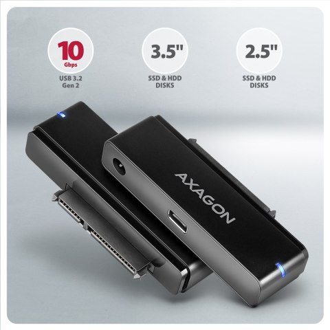 Adapter AXAGON ADSA-FPX USB-C 10Gbps - SATA 6G 2,5"/3,5" SSD/HDD FAST PORT X z zasilaczem sieciowym. | AXAGON