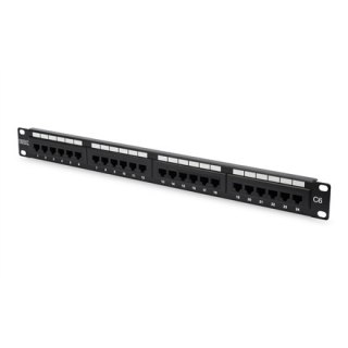 Digitus | Patch Panel | DN-91624U | Czarny | Kategoria: CAT 6; Porty: 24 x RJ45; Siła mocowania: 7,7 kg; Siła wkładania: maks. 3