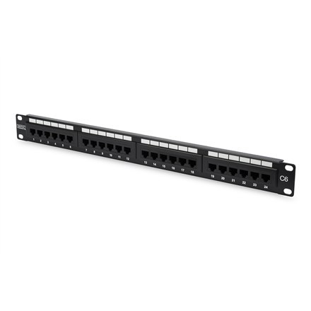 Digitus | Patch Panel | DN-91624U | Czarny | Kategoria: CAT 6; Porty: 24 x RJ45; Siła mocowania: 7,7 kg; Siła wkładania: maks. 3