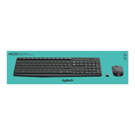 Logitech | MK235 | Zestaw klawiatura i mysz | Bezprzewodowy | Mysz w zestawie | Baterie w zestawie | USA | Czarny | 475 g Logitech | MK235 | Zestaw klawiatura i mysz | Bezprzewodowy | Mysz w zestawie | Baterie w zestawie | USA | Czarny | 475 g