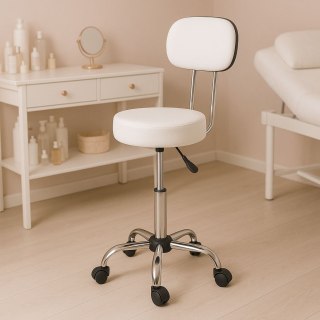 Stołek obrotowy z oparciem taboret kosmetyczny medyczny fotel regulowany biały ModernHome