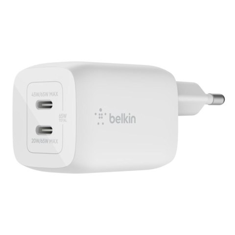 Podwójna ładowarka ścienna Belkin USB-C GaN PD PPS, 65 W | WCH013vfWH