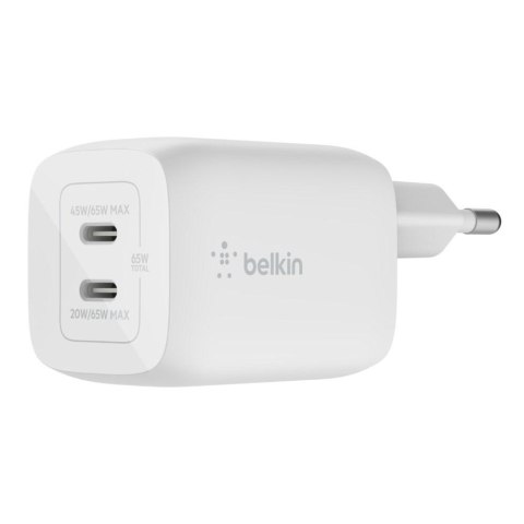 Podwójna ładowarka ścienna Belkin USB-C GaN PD PPS, 65 W | WCH013vfWH