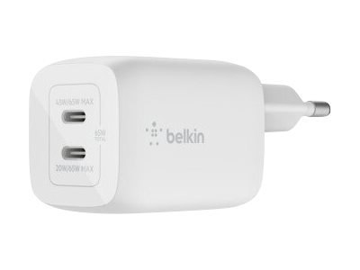 Podwójna ładowarka ścienna Belkin USB-C GaN PD PPS, 65 W | WCH013vfWH