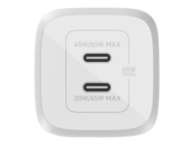 Podwójna ładowarka ścienna Belkin USB-C GaN PD PPS, 65 W | WCH013vfWH
