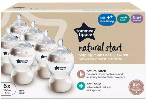 227324 Zestaw butelek Tommee Tippee Natural Start Slow-Flow antykolkowych 260 ml 6 szt 227324 Zestaw butelek Tommee Tippee Natural Start Slow-Flow antykolkowych 260 ml 6 szt