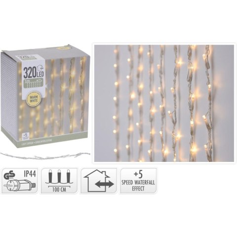 LAMPKI CHOINKOWE KURTYNA ŚWIETLNA WATERFALL ZEW 320 LED CIEPŁY BIAŁY 5 PRĘDKOŚCI LAMPKI CHOINKOWE KURTYNA ŚWIETLNA WATERFALL ZEW 320 LED CIEPŁY BIAŁY 5 PRĘDKOŚCI